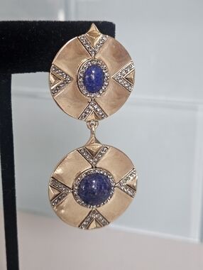 Stunning House Of Harlow Gold Sodalite Omega Drop Bold Statement Earrings